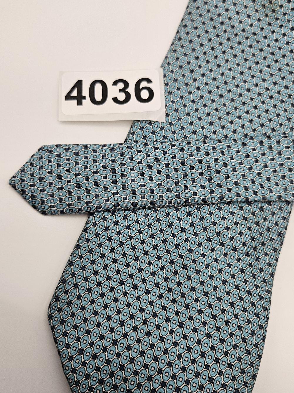 Turquoise Geometric Silk Tie - Men's Accessory